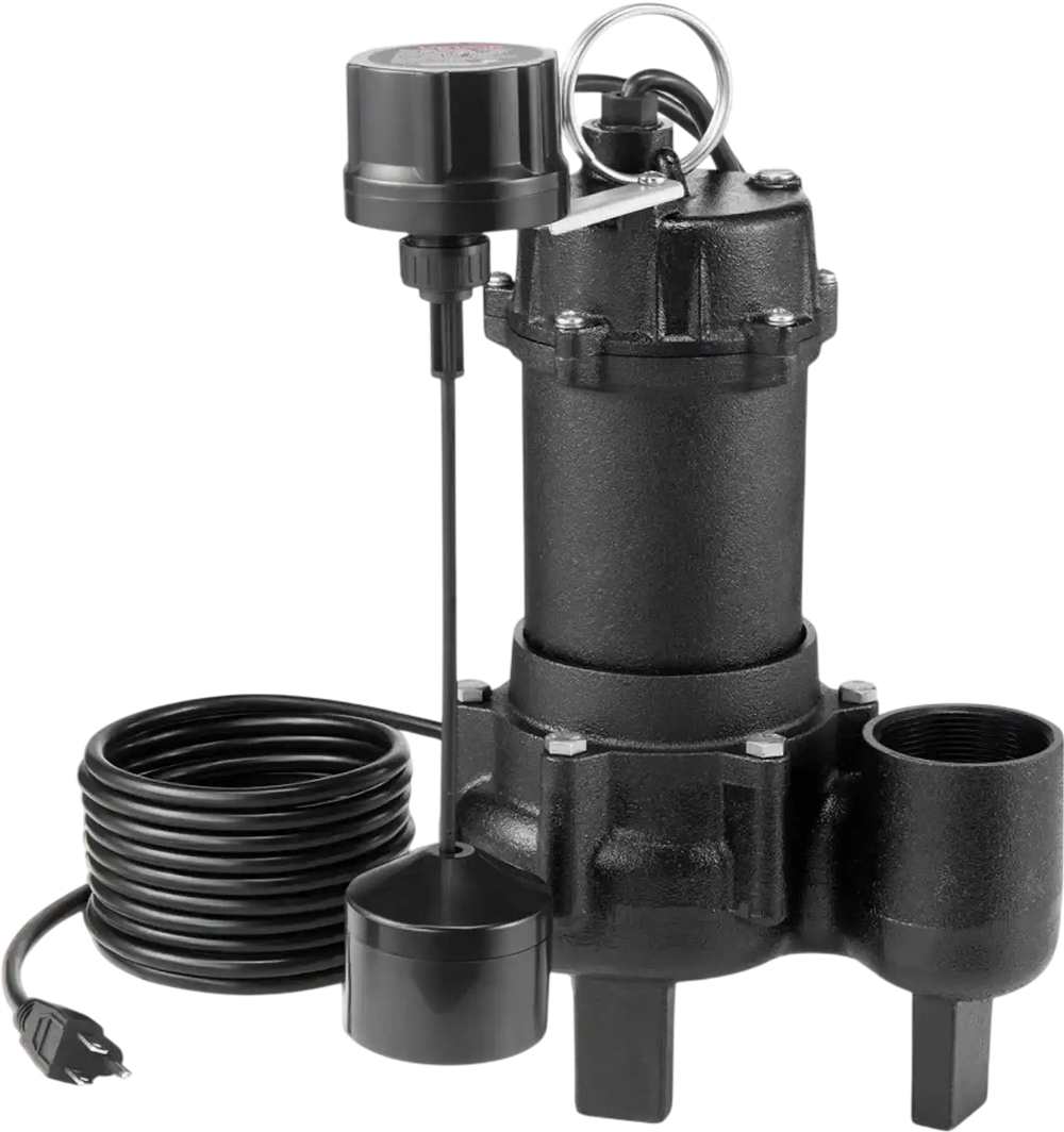 VEVOR Submersible Sewage Pump, 3/4 HP, 6000 GPH Cast Iron Sewage/Effluent Pump with Automatic Tethered Float Switch, 2-Inch NPT Discharge, 120V, 23 ft Max Lift, for Basement, Septic Tank, Residential