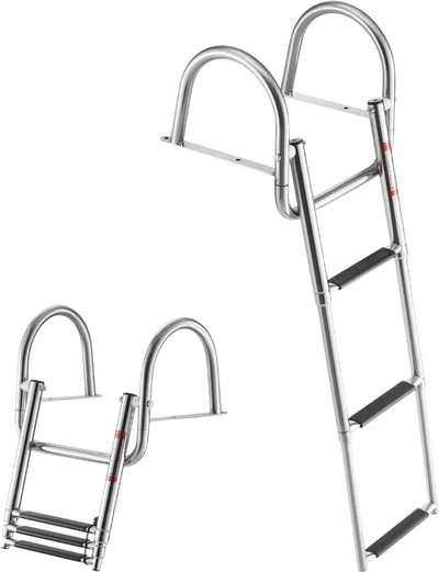 VEVOR Boat Ladder, 3 Steps, Stainless Steel Telescoping Folding Swim Deck Ladder for Rear Entry Inboard, 600 lbs Capacity with Wide Anti-Slip Steps & Handrails, for Outboards, Yacht, Pontoon Boats