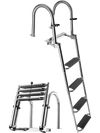 VEVOR Boat Ladder, 4 Steps, Stainless Steel Telescoping Folding Swim Deck Ladder for Rear Entry Inboard, 600lbs Capacity with Extra Wide Anti-Slip Steps & Handrails, for Outboards, Yacht, Pontoon Boat