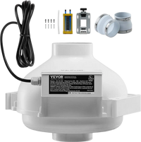 VEVOR 4 to 4.5 inch Radon Fan Installation Kit, Quiet 190CFM Radon Mitigation Fan System Kit with 2 Couplers, Pressure Indicator, Waterproof Inline Duct Fan Exhaust Fan for Indoor Outdoor Ventilation