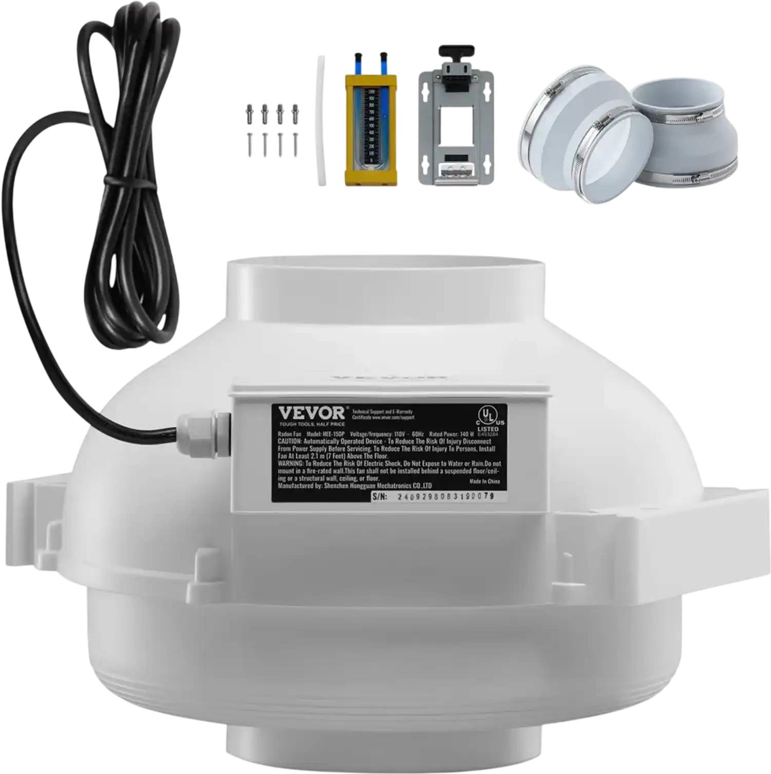 Vevor Radon Fan Installation Kit Quiet 380 CFM Inline Duct Fan New