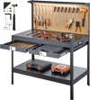 VEVOR Hardwood Workbench, 242.5 lbs Weight Capacity, 47.2-inch Heavy Duty Workbench with Pegboard, 4 AC Outlets & 2 USB Ports, 4.9 ft Cable & 30 Hooks, Garage Work Bench with Drawer for Workshop
