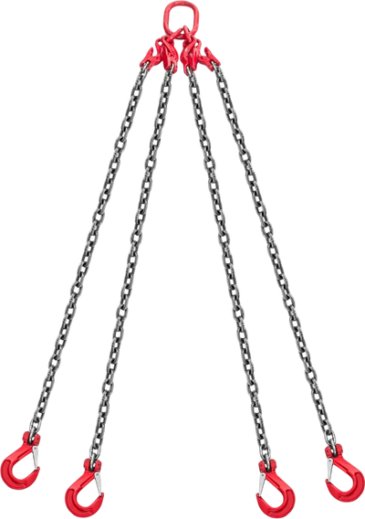 VEVOR Chain Sling, 3/8 in x 10 ft Lifting Chains with 4 Leg Grab Hooks, Heavy Duty G80 Alloy Steel Lifting Sling, 22900LBS Capacity, Adjustable Engine Chain Hoist Lifts for Cargo Security Towing