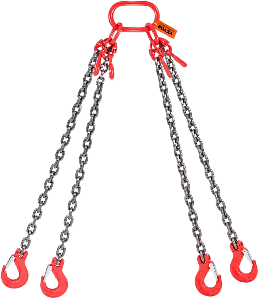 VEVOR Chain Sling, 5/16 inch x 5 ft Lifting Chains with Hooks, G80 Engine Chain Hoist Lifts, 11000 lbs/5 Ton Lifting Sling Chains for Engine Hoist, Engine Lift Chain with 4 Leg Grab Hooks & Adjusters