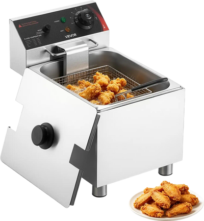 VEVOR Commercial Electric Deep Fryer, 12.15 Qt, 1750W Stainless Steel Countertop Fryer with Basket and Lid, Overheat Protection, Temp Control, Adjustable Feet for Commercial Restaurant Use, Silver