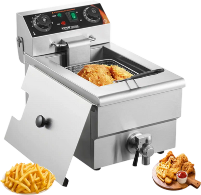 VEVOR Commercial Deep Fryer, 1500W Electric Countertop Fryer with Basket, 11.6Qt / 11L Stainless Steel Single Oil Fryer with Time & Temp Control, Overheat Protection, for Kitchen Restaurant Use