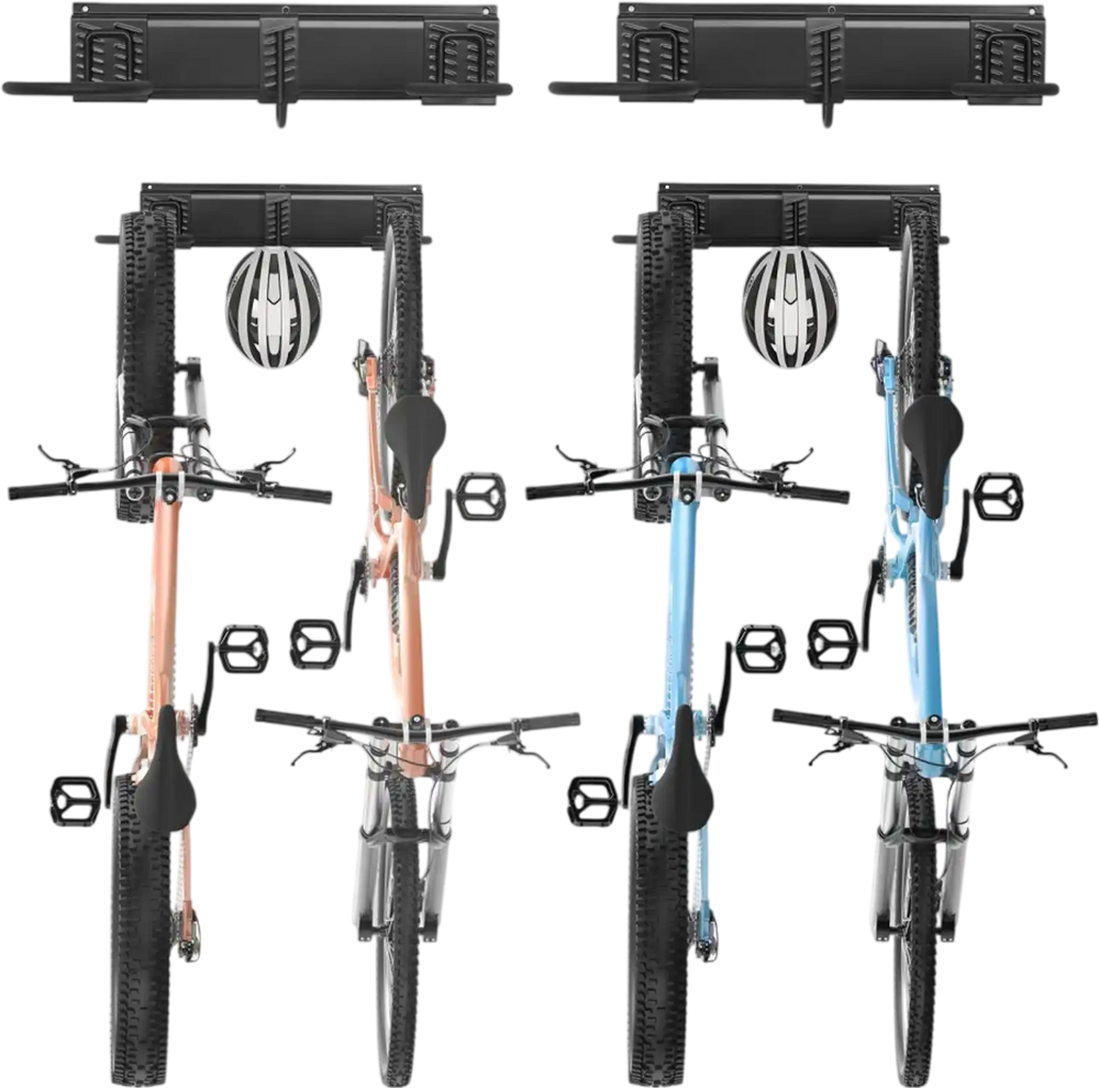 VEVOR Bike Storage Rack, 4 Bike Racks and 2 Helmets Hooks, Wall Mount Bike Storage Hanger, Home & Garage Organizer, Customizable for Various Bike Sizes, Adjustable Holder, Holds Up to 200 lbs, 32-inch
