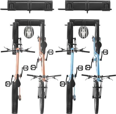 Vevor Bike Storage Rack Wall-Mount Garage Organizer for 4 Bikes with 2 Helmet Hooks 32