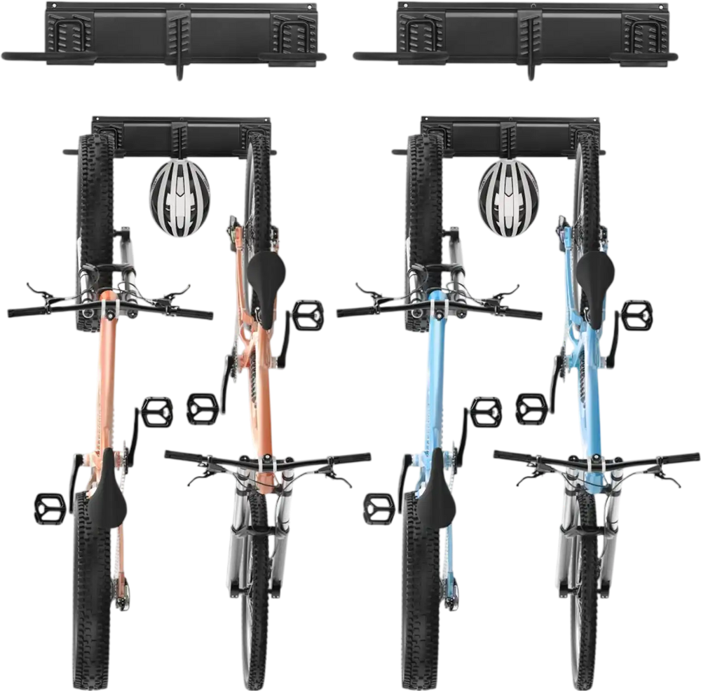 VEVOR Bike Storage Rack, 4 Bike Racks and 2 Helmets Hooks, Wall Mount Bike Storage Hanger, Home & Garage Organizer, Customizable for Various Bike Sizes, Adjustable Holder, Holds Up to 200 lbs, 36-inch