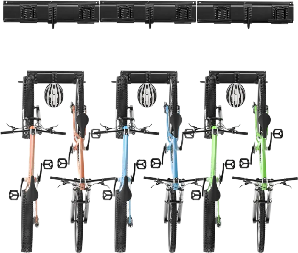 VEVOR Bike Storage Rack, 6 Bike Racks and 3 Helmets Hooks, Wall Mount Bike Storage Hanger, Home & Garage Organizer, Customizable for Various Bike Sizes, Adjustable Holder, Holds Up to 300 lbs, 51-inch