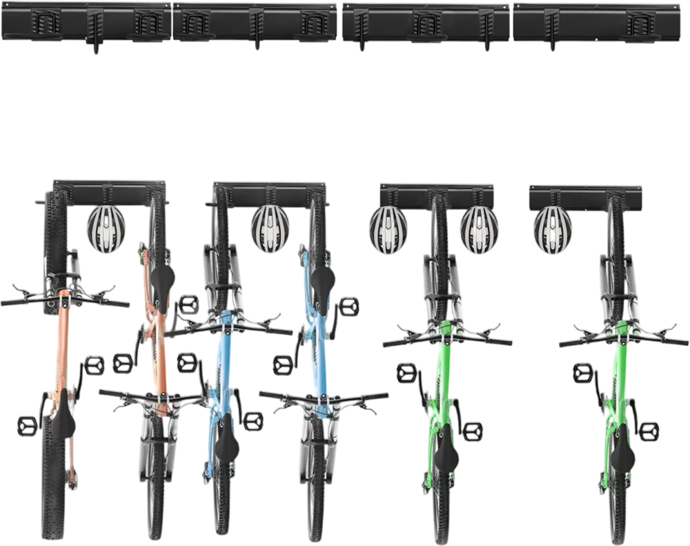VEVOR Bike Storage Rack, 6 Bike Racks and 5 Helmets Hooks, Wall Mount Bike Storage Hanger, Home & Garage Organizer, Customizable for Various Bike Sizes, Adjustable Holder, Holds Up to 300 lbs, 64-inch