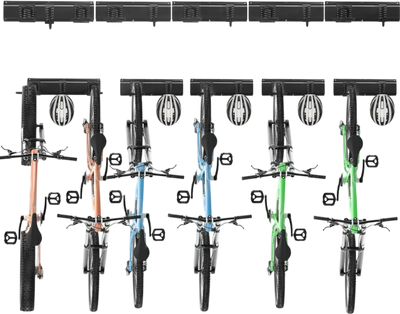 Vevor Bike Storage Rack Wall-Mounted Garage Organizer for 6 Bikes with 5 Helmet Hooks 85