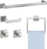VEVOR Brushed Nickel Bathroom Hardware Set, 5 Pieces Bathroom Accessories Set, Stainless Steel 24 inch Towel Bar, Towel Rack, 2 Robe Towel Hooks, Toilet Paper Holder for Bath Room, Wall Mounted