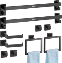 VEVOR Matte Black Bathroom Hardware Set, 10-Piece Bathroom Accessories Set, 2 Stainless Steel 24-in Towel Bars, 2 Towel Racks, 4 Robe Towel Hooks, 2 Toilet Paper Holders for Bath Room, Wall Mounted