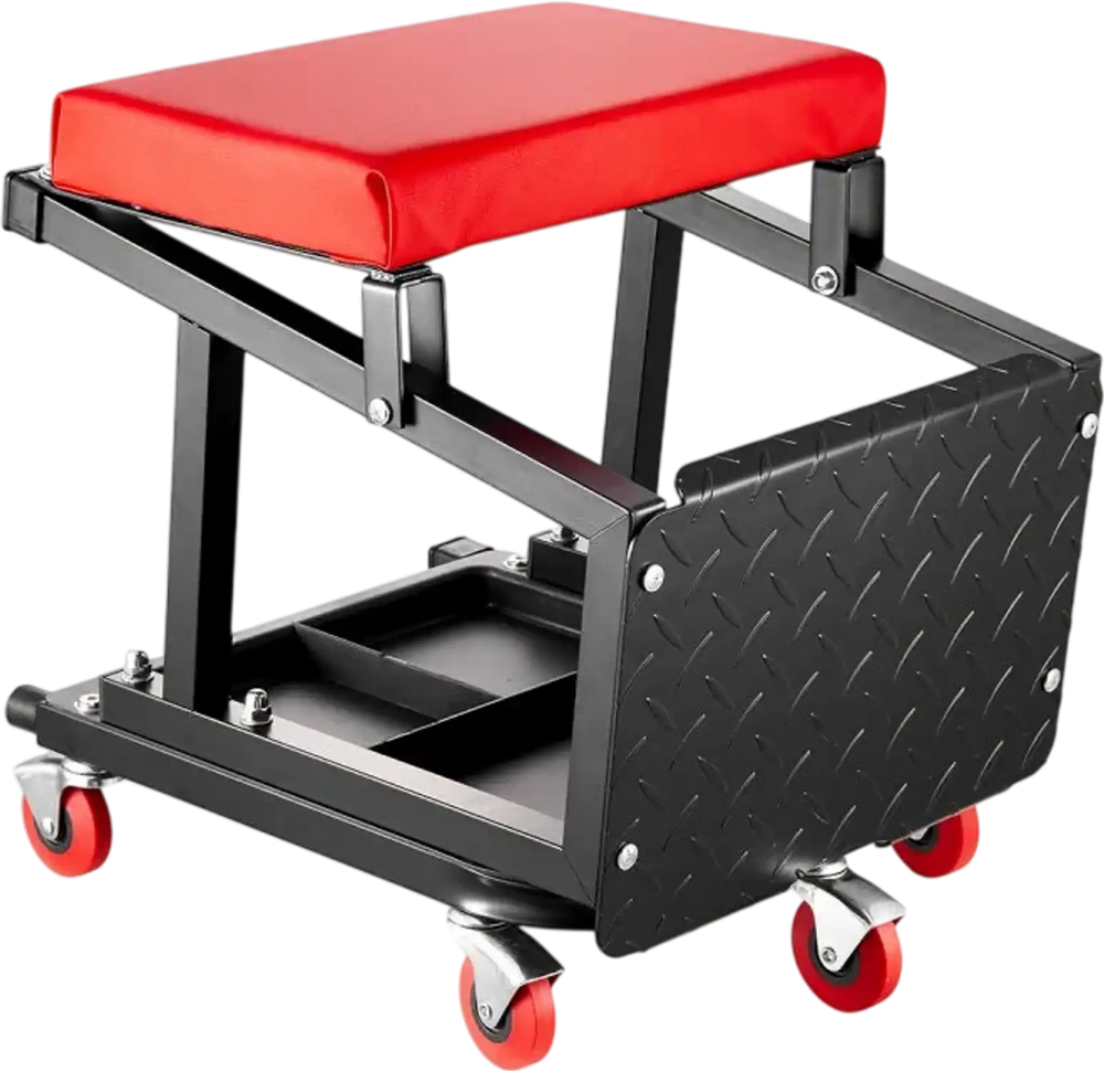VEVOR Mechanic Stool, 300 lbs Capacity Garage Seat/Work Stool with Wheels, 360° Swivel Rolling Workshop Stool with Tool Tray, Mechanics Creeper Seat/Step Stool, for Garage, Shop & Auto Repair, Black