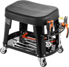 VEVOR Mechanic Stool, 300 lbs Capacity Garage Seat/Work Stool with Wheels, 360° Swivel Rolling Workshop Stool with Tool Tray and Screwdriver Rack, Heavy-Duty, for Garage, Shop & Auto Repair, Black