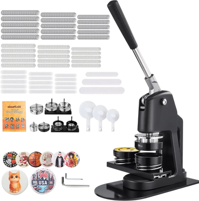 VEVOR Button Maker Machine, 1.26/2.28/2.95 inch 3-in-1, Plastic Pin Maker with 300pcs Button Parts, Circle Cutter and Magic Book, Reinforced Ergonomic Handle, for DIY Badges, Personalized Pins, Black