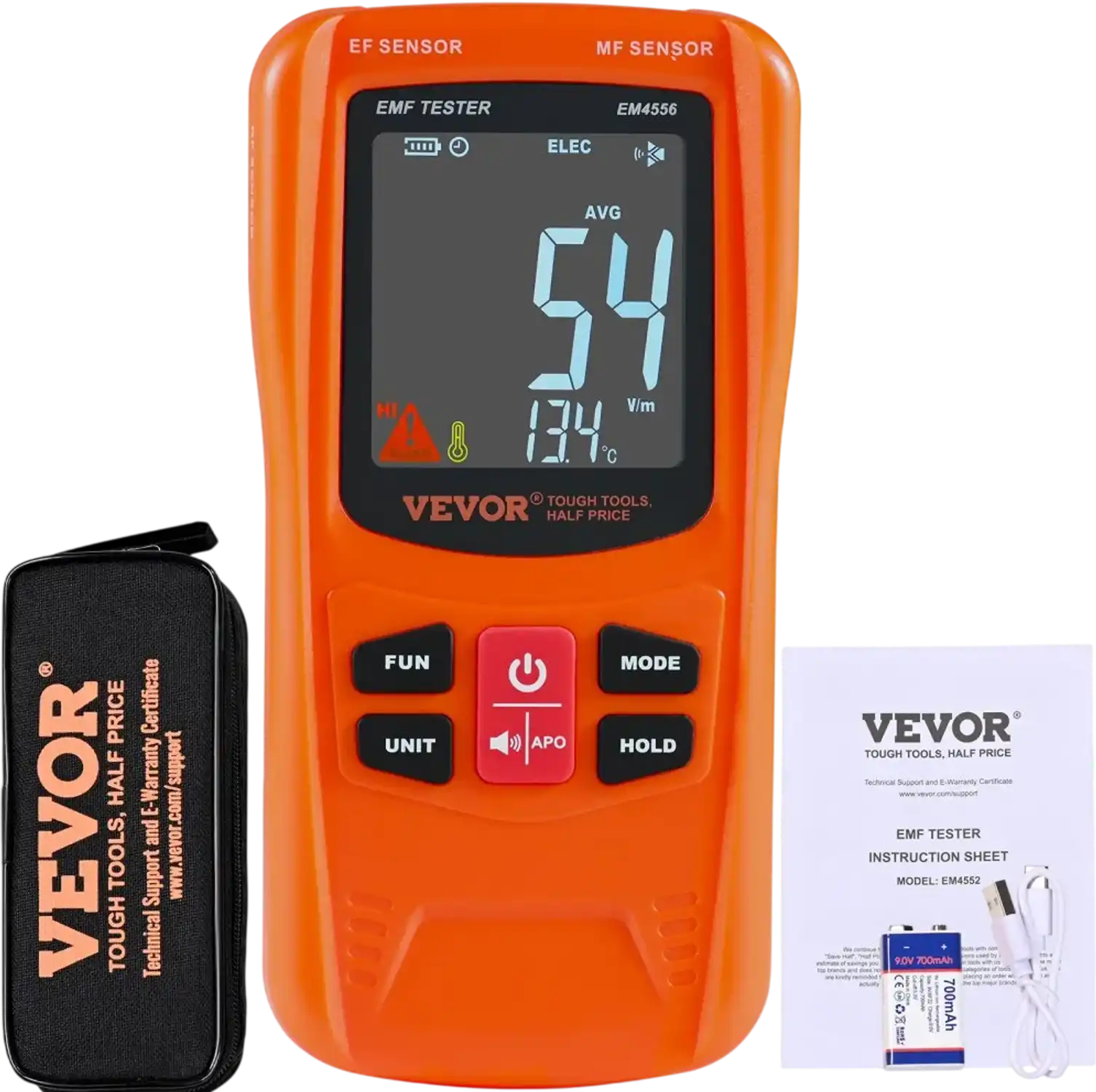 Vevor EMF Meter 3-in-1 Handheld Rechargeable Electromagnetic Field Radiation Detector New