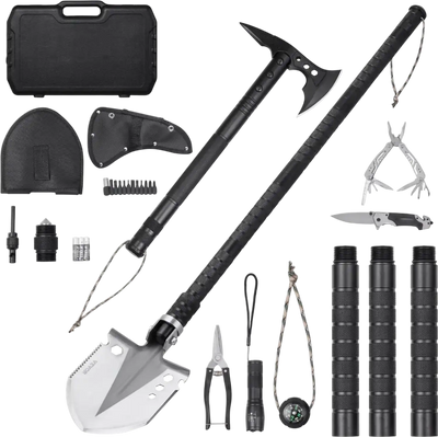 Vevor Survival Shovel Axe Combo 28-in-1 Camping Folding Shovel with Hatchet New