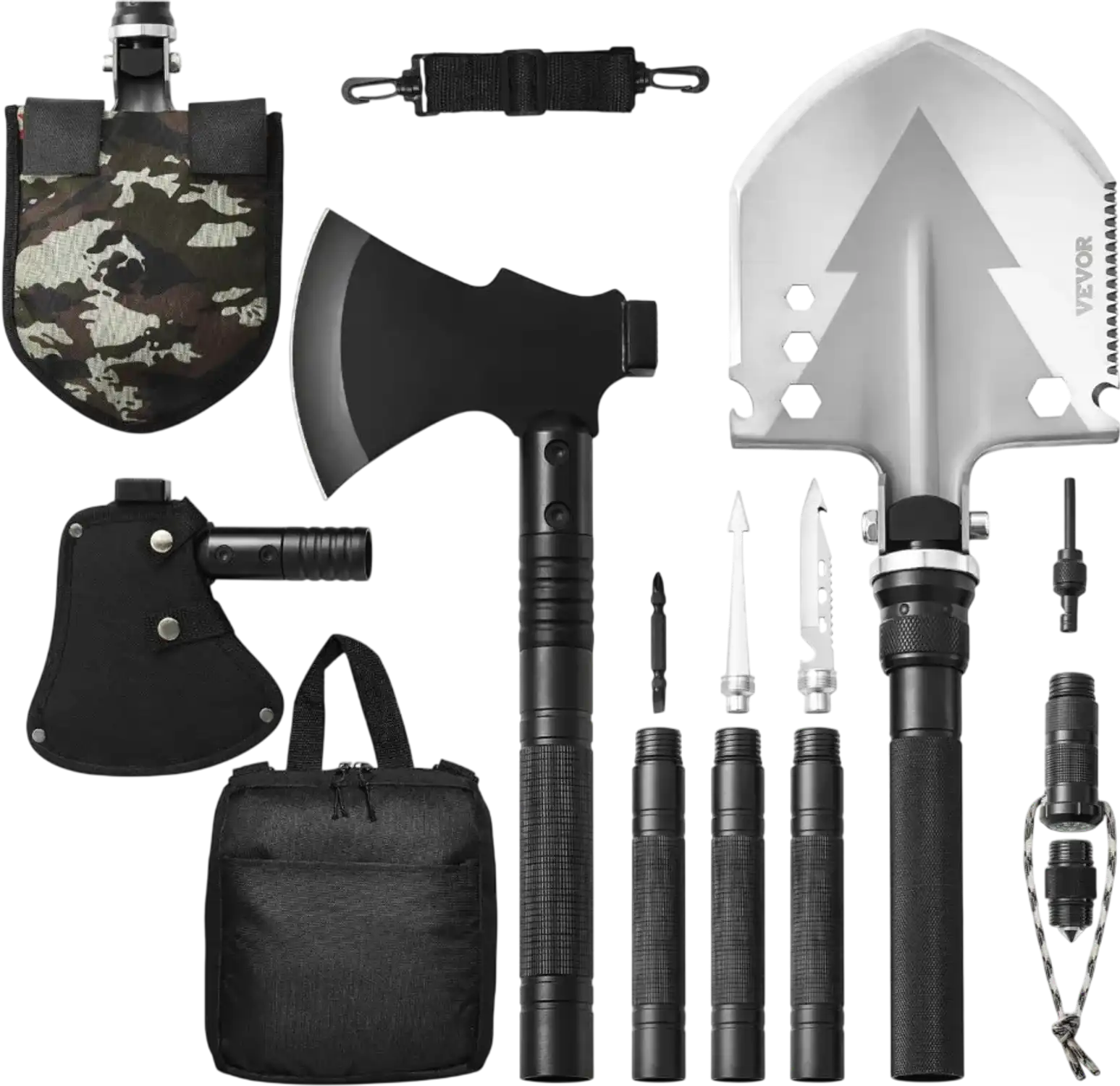 Vevor Survival Shovel Axe 16-in-1 Camping Folding Multitool Kit New