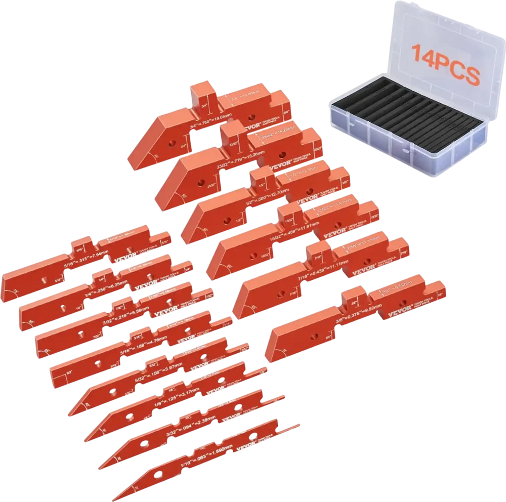 VEVOR Router Table Adjustment Bars, 14-piece Set, Durable Aluminum Construction Blocks for Measuring Depths, Heights, and Angles, Includes Engraved Measurements and Carrying Case, Ideal for Router