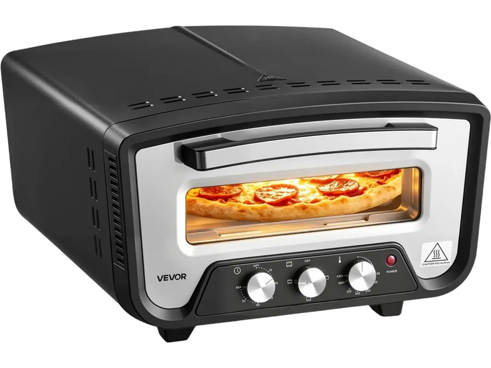 VEVOR Electric Pizza Oven, 12-Inch, Countertop Pizza Maker, 1700W, 805℉ for Home Kitchen Restaurants, Cold-Rolled Steel Shell, Independent Temp & Time Control, Commercial Pizzas Cooker with Stone