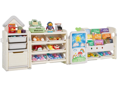 Vevor Toy Storage Organizer Kids Bookshelf with 10 Movable Plastic Bins and Drawing Board New