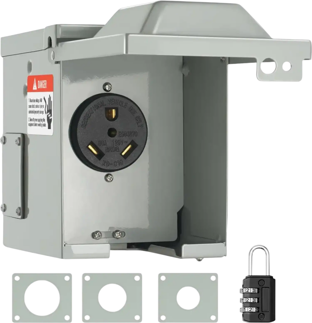 VEVOR 30 Amp RV Power Outlet Box, 125/250 Volt, Enclosed Lockable Outdoor RV Receptacle Box, NEMA TT-30R Weatherproof Electrical Panel, for RV Camper Trailer Motorhome Tested toStandards