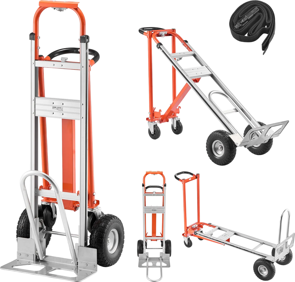 VEVOR 4 in 1 Hand Truck, 1000 lbs Load Capacity for 4-Wheel Mode, Convertible Hand Truck Dolly with Non-Slip Handle & Wheels, Aluminum Alloy Portable Trolley Dolly for Moving Home, Office, Warehouse