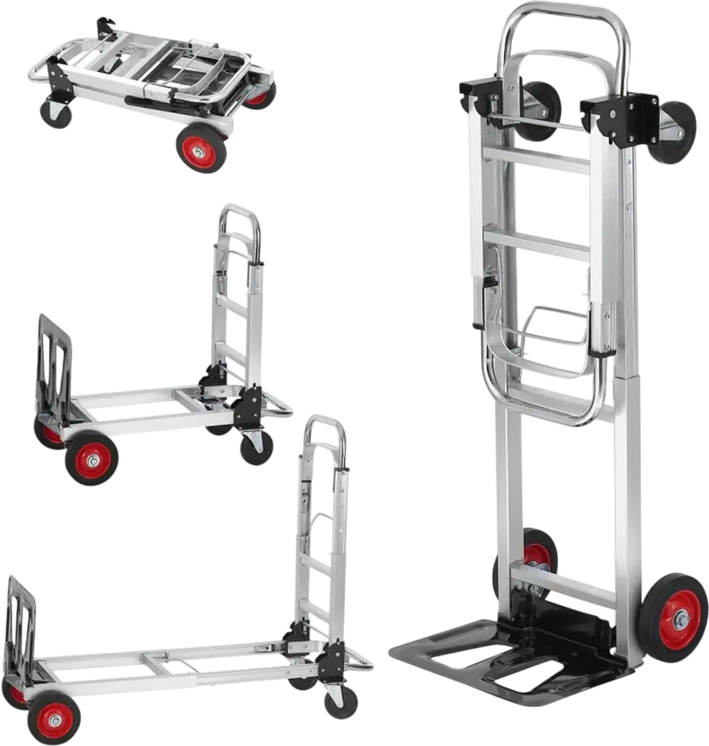 VEVOR Aluminum Folding Hand Truck, 2 in 1 Design 400 lbs Capacity, Heavy Duty Industrial Collapsible cart, Dolly Cart with Rubber Wheels for Transport and Moving in Warehouse, Supermarket, Garden