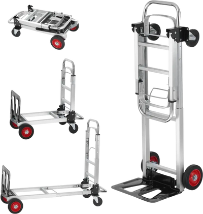 VEVOR Aluminum Folding Hand Truck, 2 in 1 Design 400 lbs Capacity, Heavy Duty Industrial Collapsible cart, Dolly Cart with Rubber Wheels for Transport and Moving in Warehouse, Supermarket, Garden