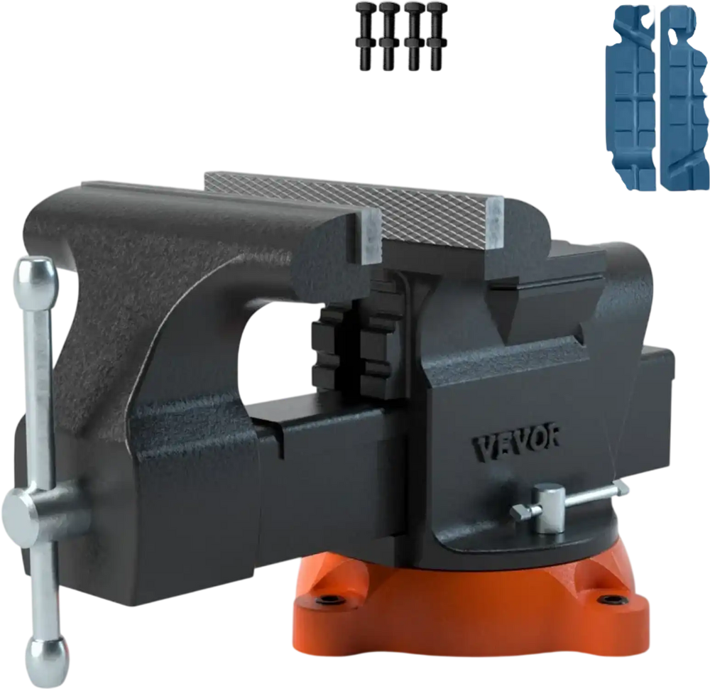 VEVOR Bench Vise, 6-inch Jaw Width 5.9-inch Jaw Opening, 360-Degree Swivel Locking Base Multipurpose Vise with Anvil, Heavy Duty Ductile Iron Workbench Vise with Bolts & Nuts, for Drilling, Pipe Cutti