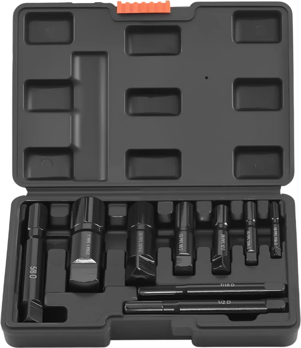 VEVOR Pipe Extractor Set, 9 Pieces Heavy Duty Steel Broken Pipe Extractors, with Solid Storage Case, Cr-Mo Steel for Removing 1/8" to 1" Damaged Threaded Pipes and Fittings, for Plumbers Mechanics DIY