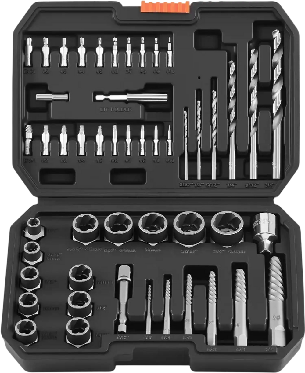 VEVOR Screw Extractor Set with Drill Bits, 49 Pieces, Easy Out Nut Bolt Extractors and Drill Bits, with Adapters, Solid Storage Case, Cr-Mo Steel for Removing Rounded, Broken, or Stripped Fasteners
