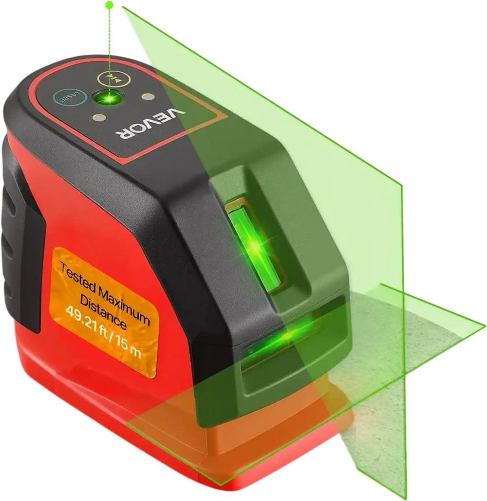 VEVOR Self Leveling Laser Level 49.2 ft, Green Cross Line 2 Spot Laser, for Picture Hanging, Tile, DIY Construction, Manual, Self-Leveling, Pulse Modes, IP54 Rated, 8H Runtime, with Storage Bag