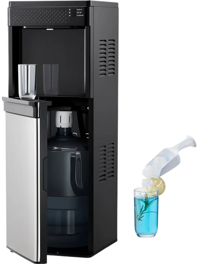 VEVOR Water Dispenser with Ice Maker, 3-in-1 Floor-Standing Water Dispenser, 33 LBS/24H, 9 Cubes/7 Min Fast Ice Making with 1.3 LBS Storage, Bullet Ice-Cubes & Cold-Water, for Home, Kitchen, Party