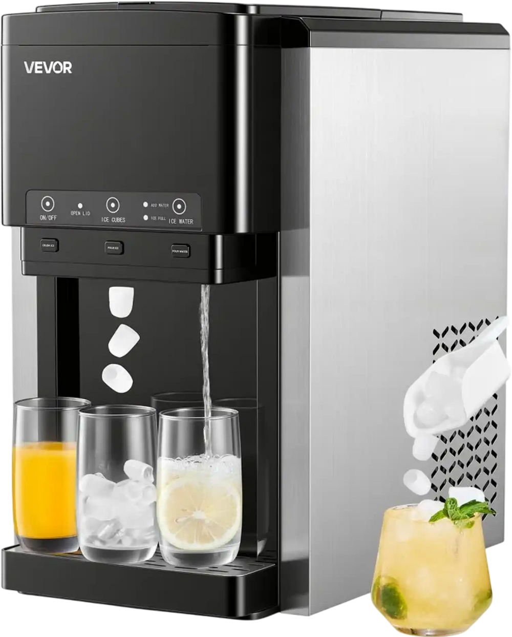 VEVOR Water Dispenser with Ice Maker, 3-in-1 Countertop Water Dispenser, 35 LBS/24H, 12 Cubes/7 Min Fast Ice Making with 4 LBS Storage, Bullet/Crushed Ices & Cold-Water, for Home, Kitchen, Party
