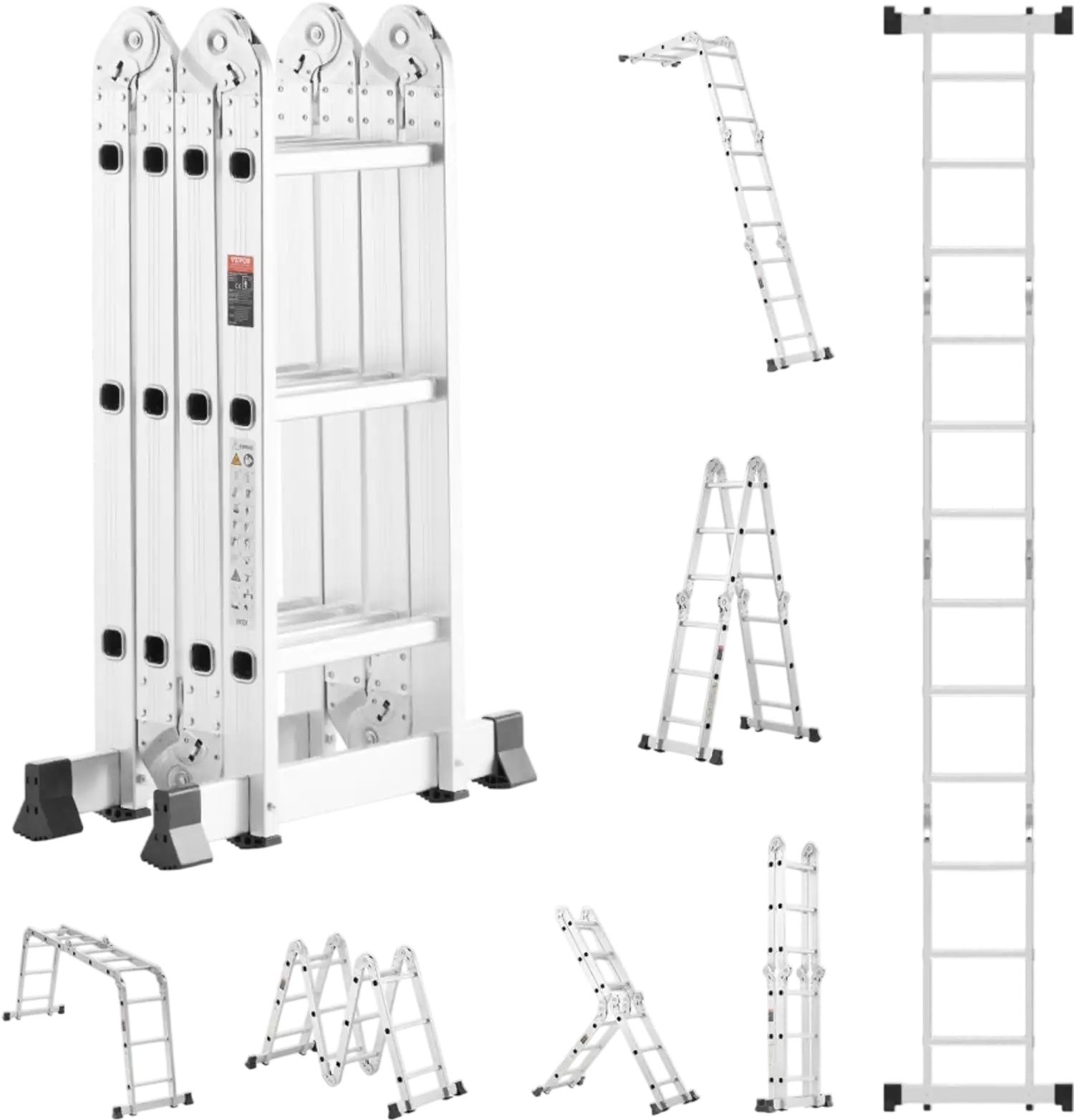 Vevor Folding Ladder Multi-Purpose 7-in-1 12' Reach 330 lbs Silver New