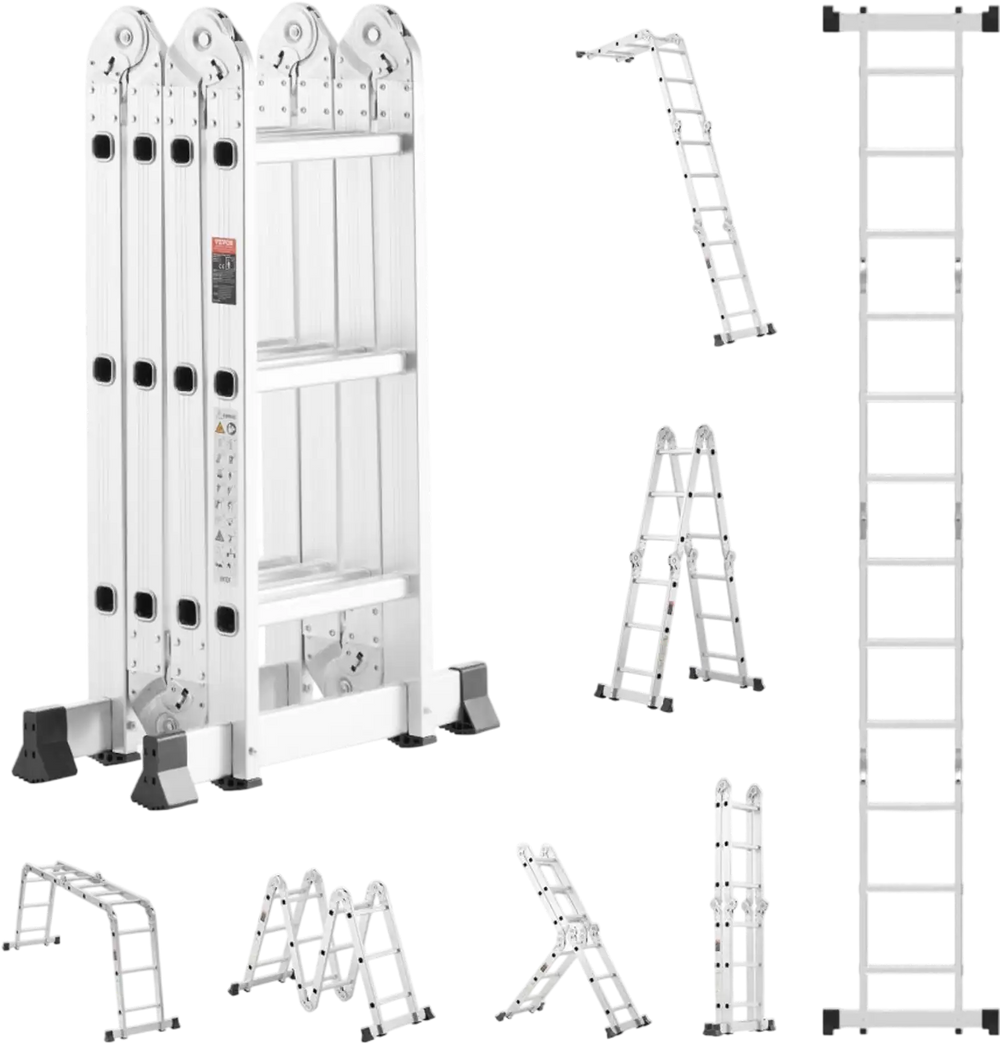 VEVOR Multi-Purpose Folding Ladder, 7-in-1 Tall Step Ladder, A Frame 3 Step Adjustable Telescoping Ladder, 12ft Reach Height Heavy Duty Extension Ladder, 330 lbs Capacity for Household Outdoor Work