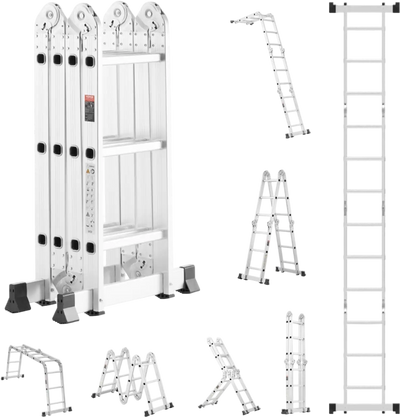 Vevor Folding Ladder 12' 7-in-1 Multi-Purpose Adjustable Step Ladder New