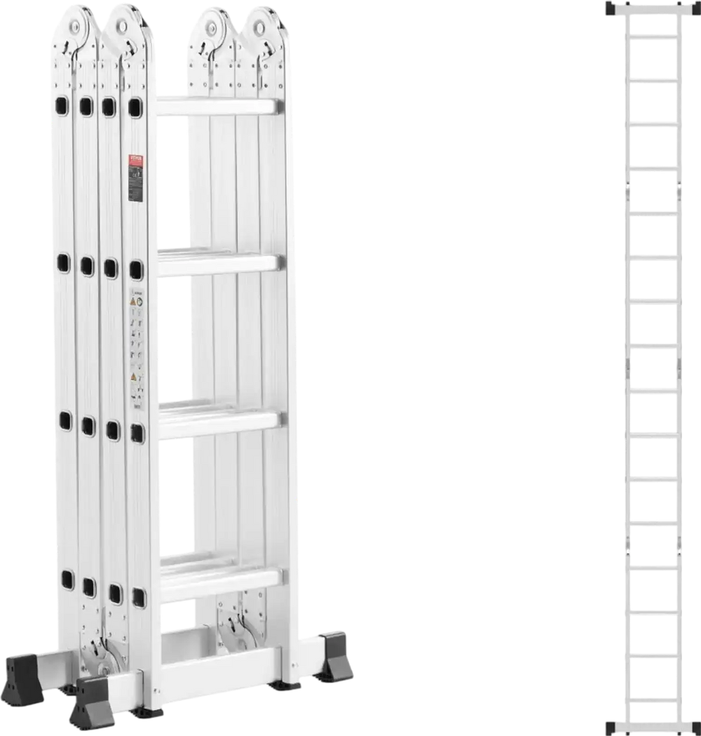 VEVOR Multi-Purpose Folding Ladder, 7-in-1 Tall Extension Step Ladder, A Frame 4 Step Telescoping Ladder, 15.5ft Reach Height Heavy Duty Adjustable Ladder, 330 lbs Capacity for Home Outdoor