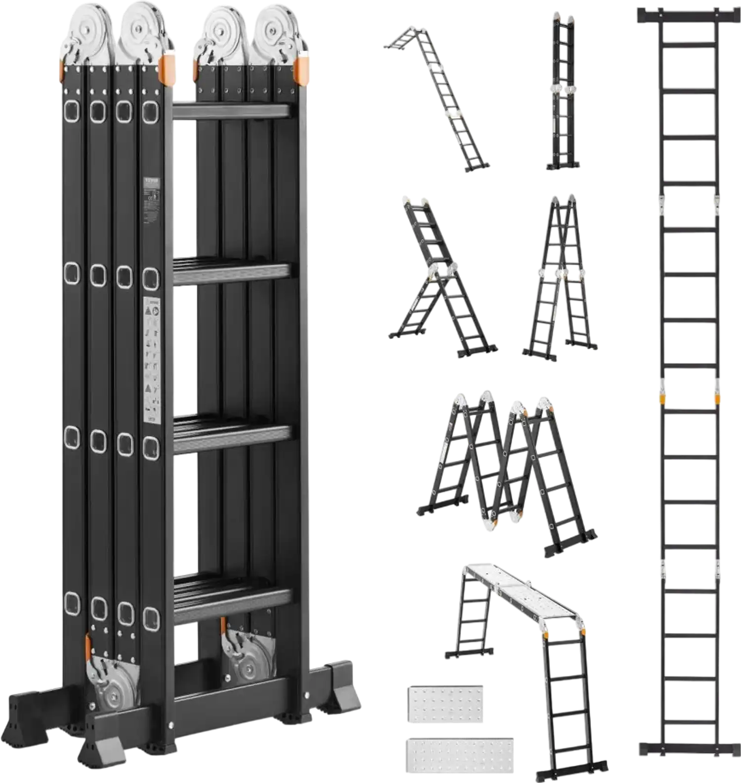 Vevor Ladder 7-in-1 Folding Multi-Purpose 15.5' with Scaffolding Plank New