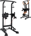 VEVOR Pull Up Bar, 330 LBS Power Tower Dip Station, Workout Dip Station with H-Shaped Stable Base & Back Pad, Adjustable 12 Level Height Free Standing Chin Up Bar for Back, 4-Level Adjustable Back Pad