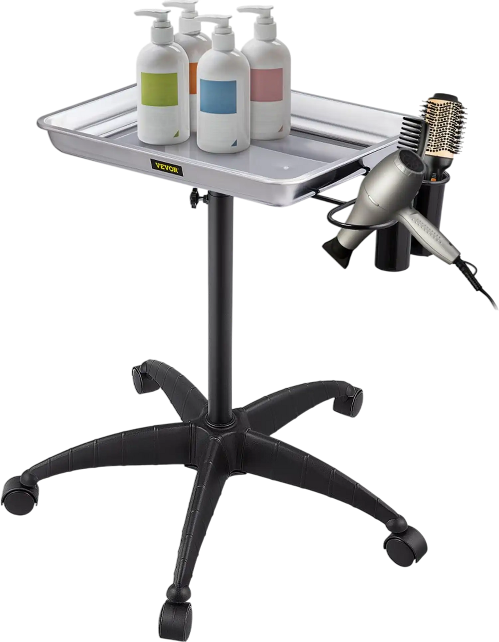 VEVOR Mayo Stand Medical Tray, Height Adjustable Stainless Steel Salon Tray Easy Assemble Tattoo Cart Lab Tray with 2 Cups & 1 Metal Ring for SPA Clinic Personal Care Lab Hospital Dentistry, Silver