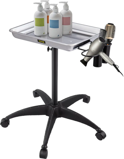 Vevor Salon Tray Height Adjustable Rolling Utility Cart Silver New