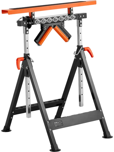 VEVOR 4-in-1 Roller Stand, 440 lb Load Capacity, 33-50 in Adjustable Height, Folding Heavy Duty with Rack & Polished Multi-directional Roller Head, for Table Saw Outfeed Woodworking Extension Support