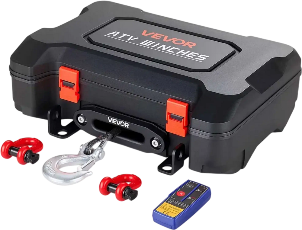 VEVOR Portable Winch, 6000 lbs 12V DC Electric Winch with Synthetic Rope, Wireless & Wired Remotes, Box-Style Recovery Kit with Fairlead, Clevis Hook, Strap for ATV UTV Off-Road Outdoor Pulling Tasks