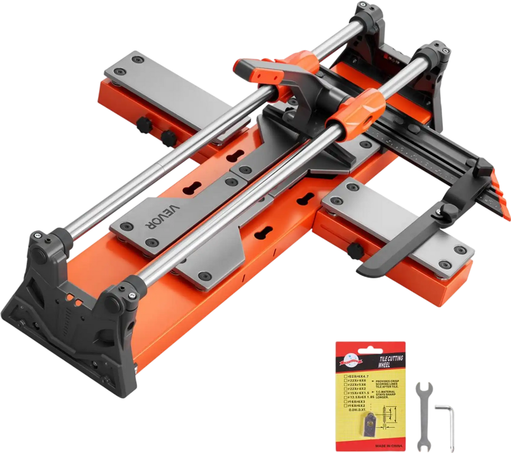 VEVOR 24-Inch Manual Tile Cutter, Upgraded Sliding Head Cutting Tool with Spring-Loaded Base, Angle Fence, Tungsten Carbide Cutting Wheel, Alignment Guide, for DIY Pros, Ceramic, Floor, Wall Tiles