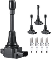 VEVOR Ignition Coil Pack and Spark Plugs, Set of 4, Compatible with Nissan Altima Versa Sentra Cube Rogue NV200 2.5L 2.0L 1.8L 1.6L L4, Replacement for 22448ED000 22448JA00A 22448JA00C 22448-JA00A