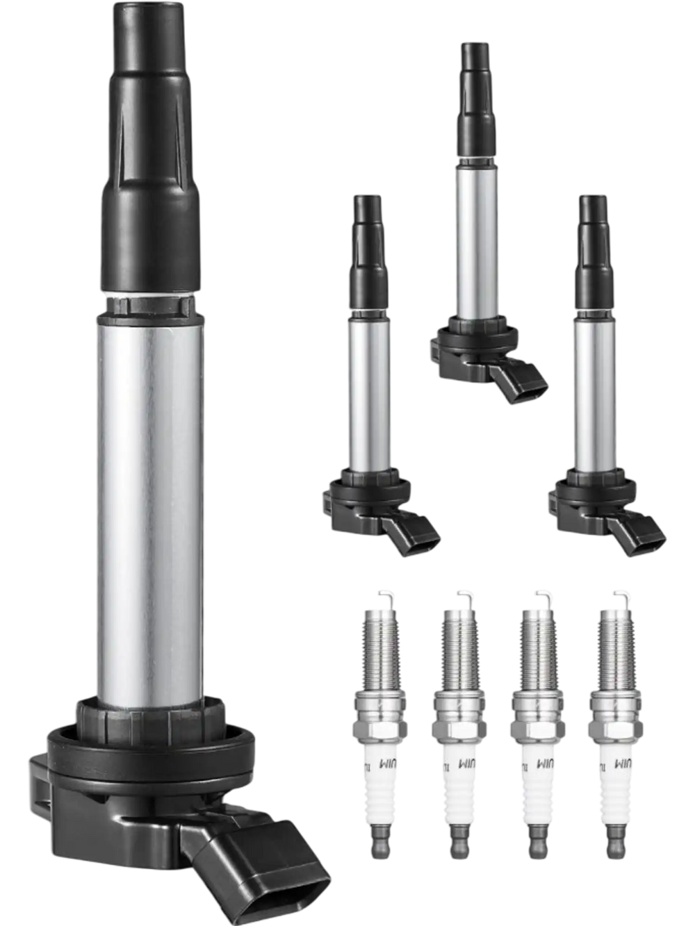 VEVOR Ignition Coil Pack and Spark Plugs, Set of 4, Compatible with Toyota Corolla Matrix Prius Prius V Scion IM xD Pontiac Vibe Lexus CT200h 1.8L L4, Replacement for UF596 UF-619 90919-02252 C1714